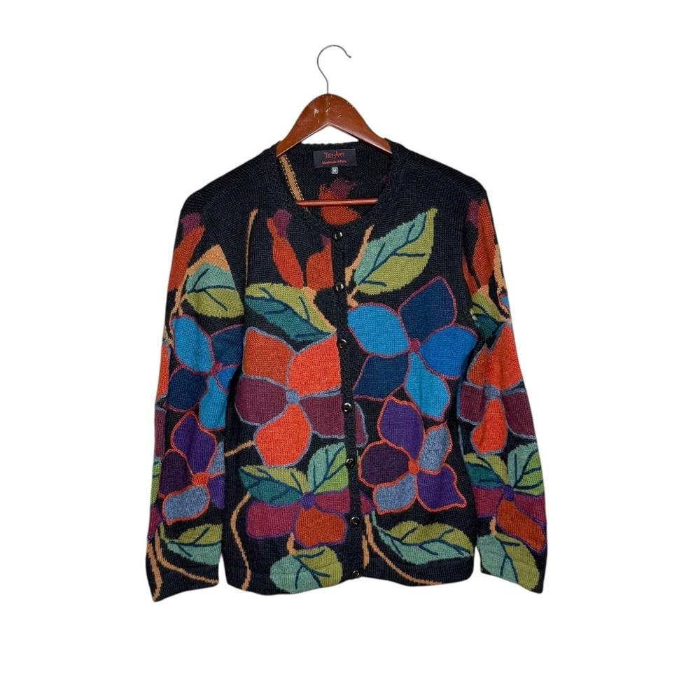Tey Art Abstract Alpaca Wool Knit Cardigan Sweater Art To Wear Teacher Dark